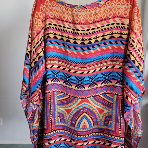 Rafaella Striped Tribal Caftan Tunic Top Sunset Serenade (Size: 1X) - Picture 2 of 12